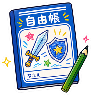 ノートからモンスターが飛び出すイメージ